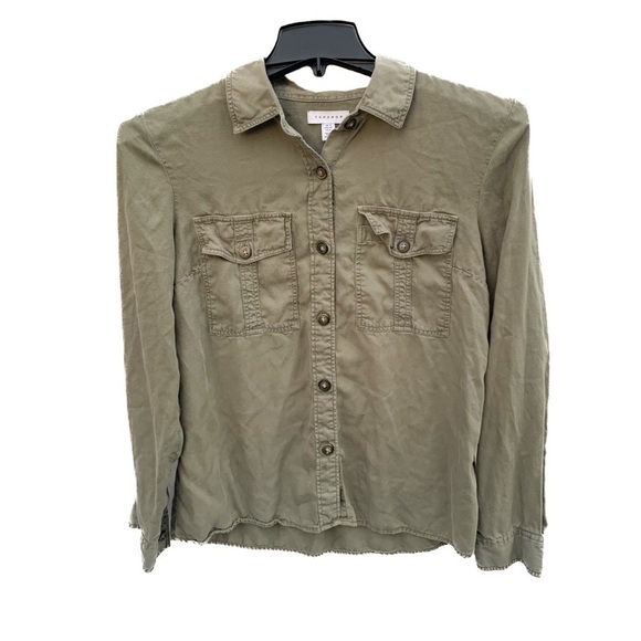 Topshop Tops - Topshop Green Button Down Shirt Lagenlook Granola Hiking Outdoor Sz 8